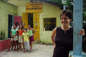 with the happy children at the background