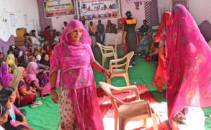 Women's participating in the chair race