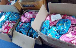 Packed bags of sanitary napkins
