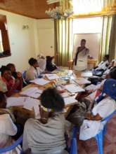 A volunteer running a class on business management