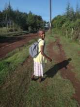 Mary heading off to school.