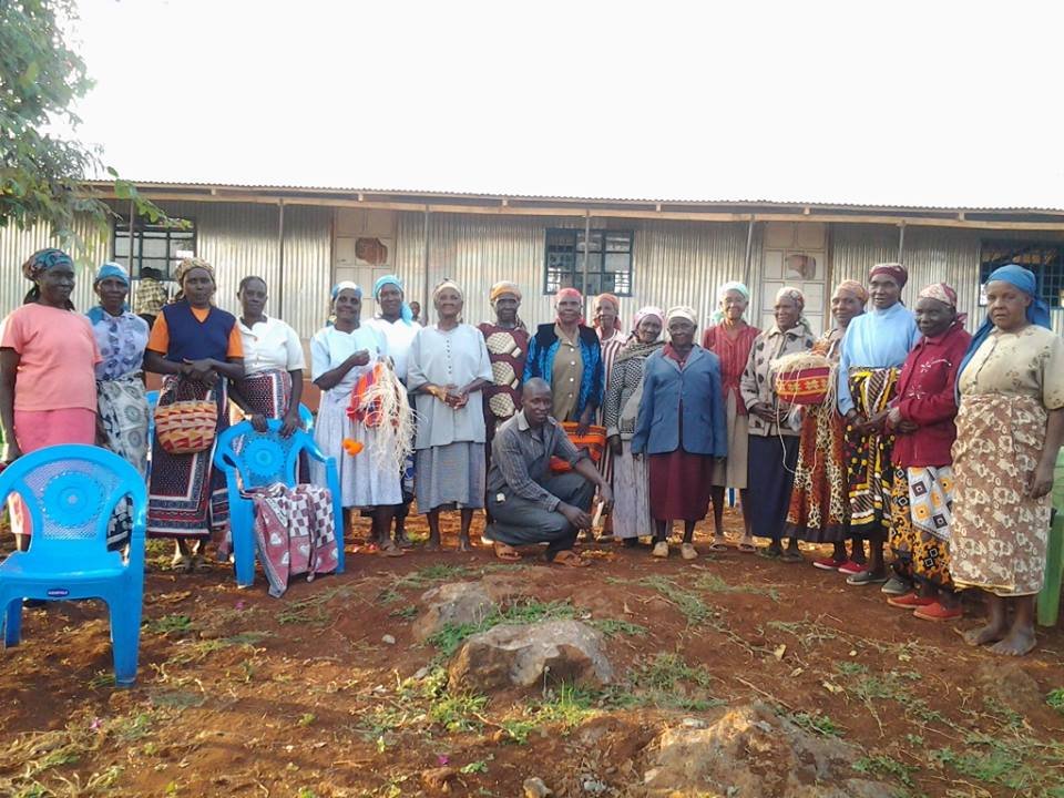 Elderly ladies basket weaving group