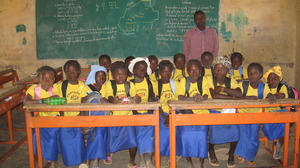 First graders in class in the village of Ingare