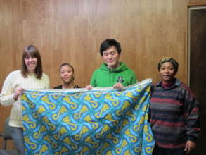 Volunteers with the Ebola print prototype