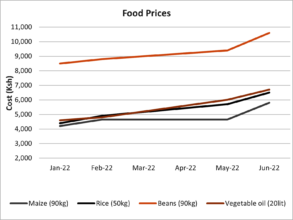 A chart plotting food prices in 2022