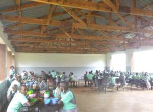 Children enjoying lunch in a new dining hall
