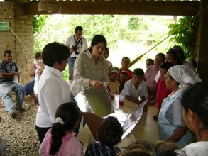 Women learning how to set up the solar energy cooker