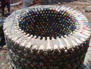 Reusing plastic bottles to build a rain water storage cistern