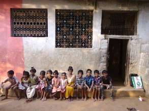 children relaxed front of dressing room