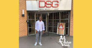 Lebohang in front of his office