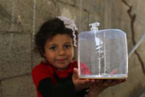 At her home, under repairs in Gaza