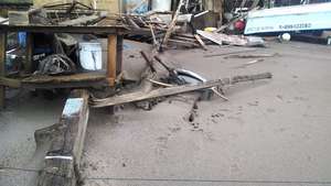 Deep sand covers areas flooded by the hurricane.