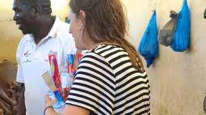 Myself and Bokey distributing Care Packs