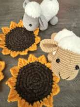 Crocheted Sunflower Coaster and Lamb