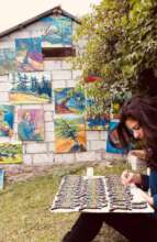 Painting on the Armenian letters at Koghb