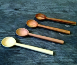 Honey spoons made of local fruit tree offcuts