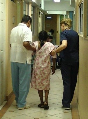 Patient walking after surgery