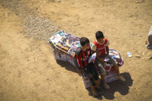 Children waiting for aid