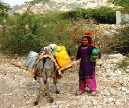 A girl is fetching water
