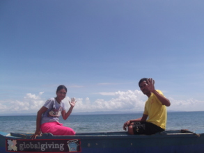 Onboard the fishing boat with husband, Rolando