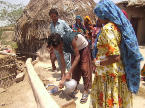 Women planting seeds at household level