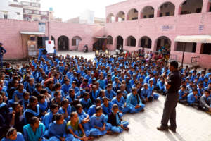 Sanjay during a training event with young students