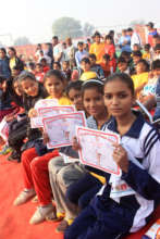 Young girls participating in on-ground activities