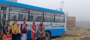 Girls of Gadhi Khajoor, Karnal in front of Bus