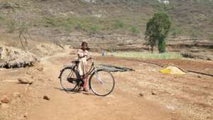 On her bike to school