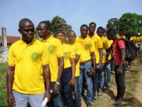 Students lined up for graduation match
