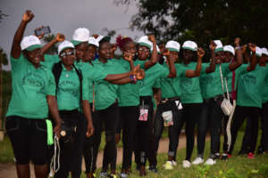 Female graduates in a joyous move