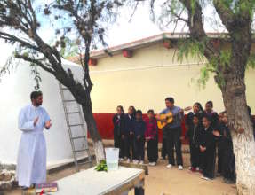 Students perform to inaugurate rainwater project