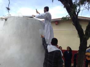 Padre Zesati christens cistern in San Antonio