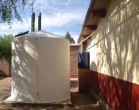 Finished rainwater harvesting system at a school