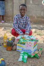 One of our kids with his package.