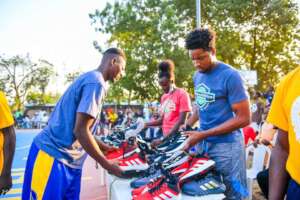 Shoe distribution team getting ready.