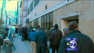 Line in front of NYC Rescue Mission
