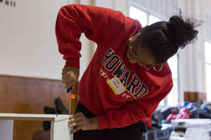 A Howard University student built bookshelves.