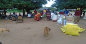 Display of food items brought for distribution