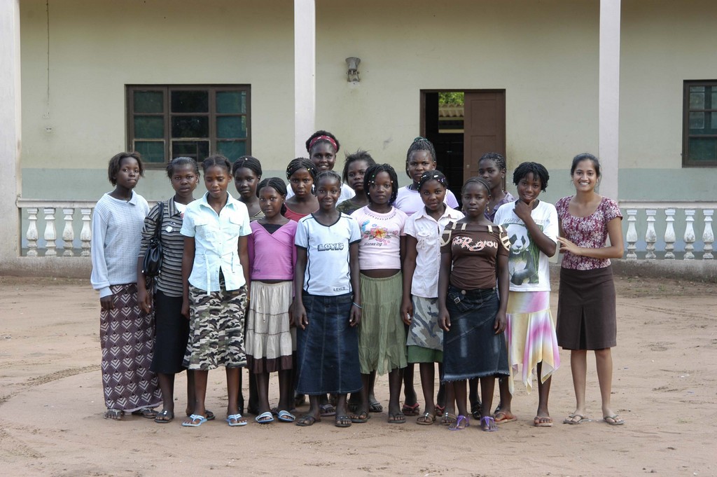 Scholarship Winners in front of Their New School