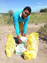 Michelle receives her food donation