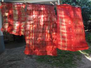 Shibori dyes on raffia textile