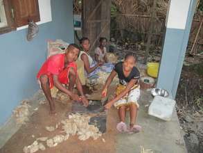 Preparing cocoons to sew into textiles