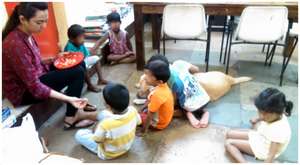 Children getting animated during Dog Therapy