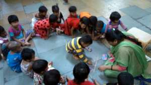 Children learning counting in class