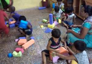 Conducting Foam Block Activity with the children