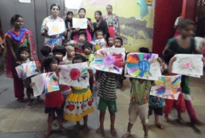 Volunteer Marina Dutta's art class