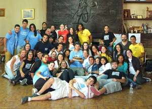 Celebrating with the rest of the volunteers