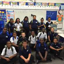 Elementary students sporting their new backpacks!