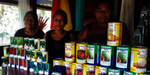 Women farmers receive seeds for planting season.